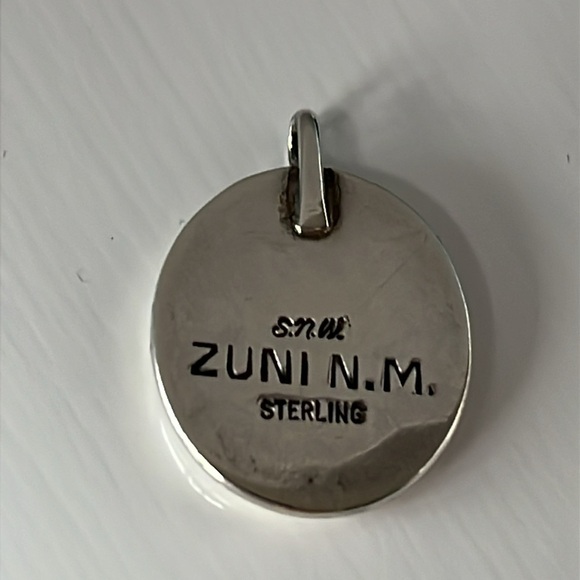 Vintage Zuni Sterling Silver Native American Turquoise Inlay Pendant - Picture 4 of 10